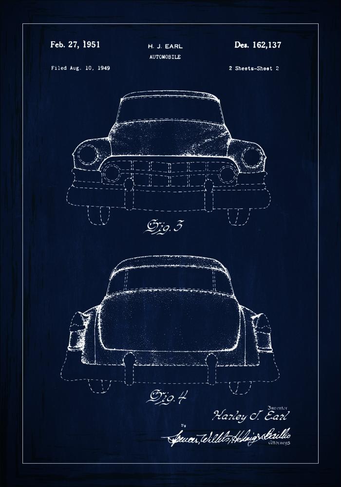 Rysunek patentowy - Cadillac II - Niebieski Plakat