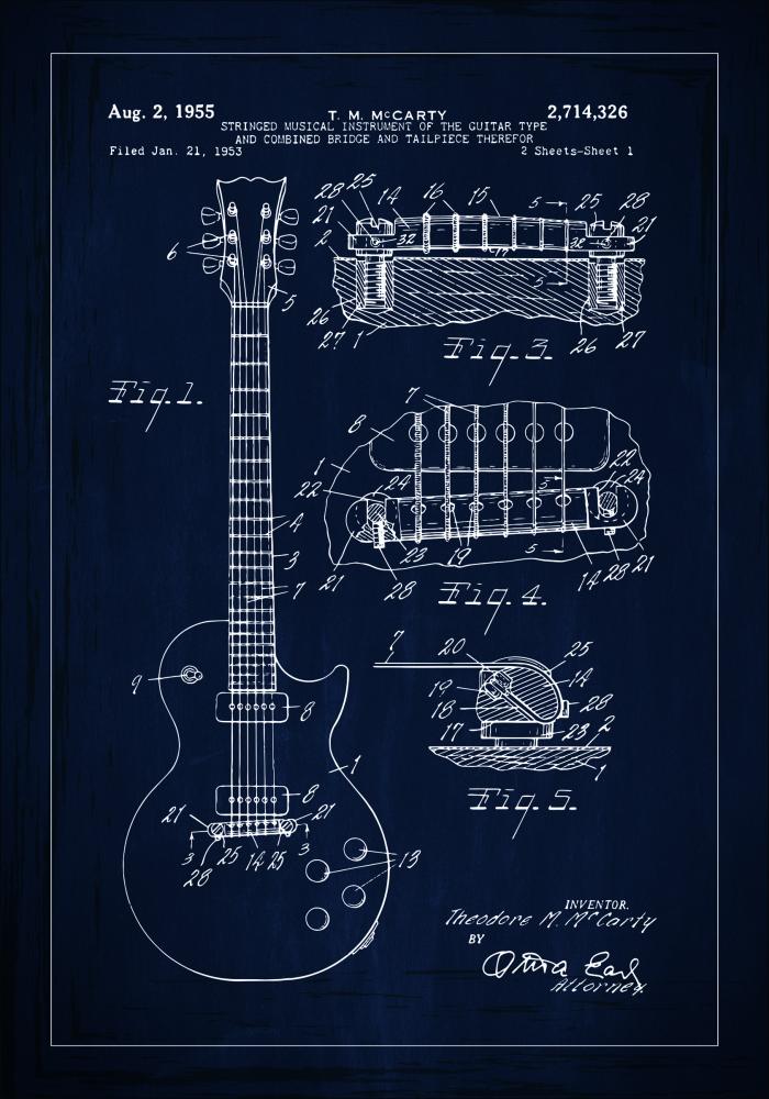 Rysunek patentowy - Gitara elektryczna w - Niebieski Plakat