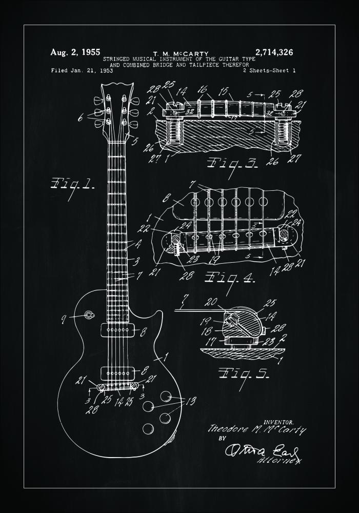 Rysunek patentowy - Gitara elektryczna w - Czarny Plakat