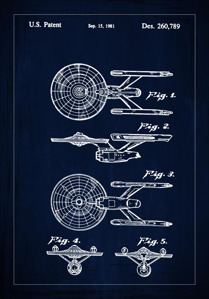 Rysunek patentowy - Star Trek - USS Enterprise - Niebieski Plakat