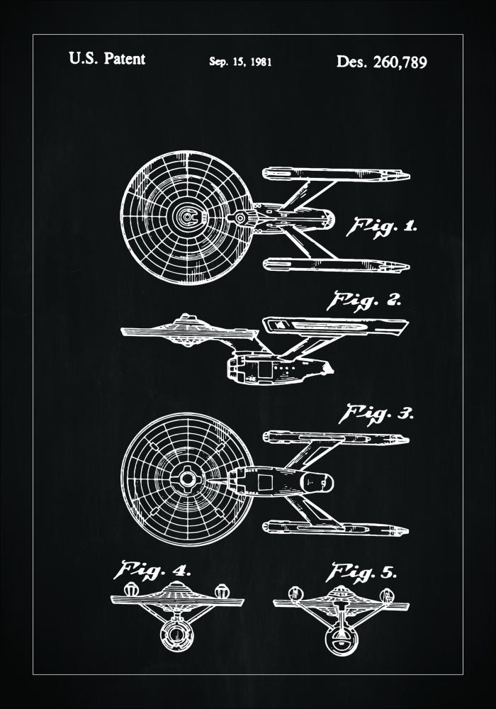 Rysunek patentowy - Star Trek - USS Enterprise - Czarny Plakat