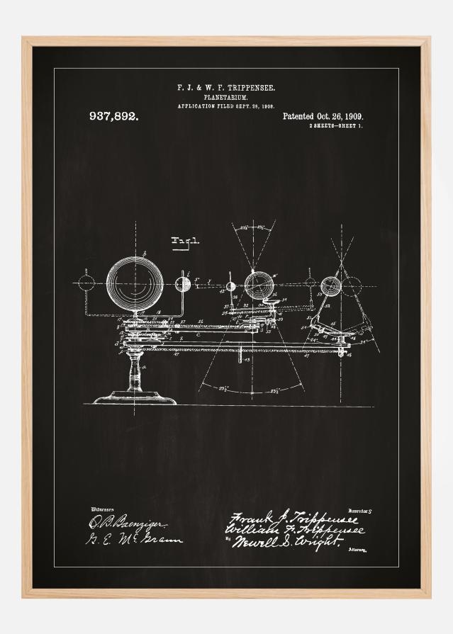 Rysunek patentowy - Planetarium - Czarny Plakat