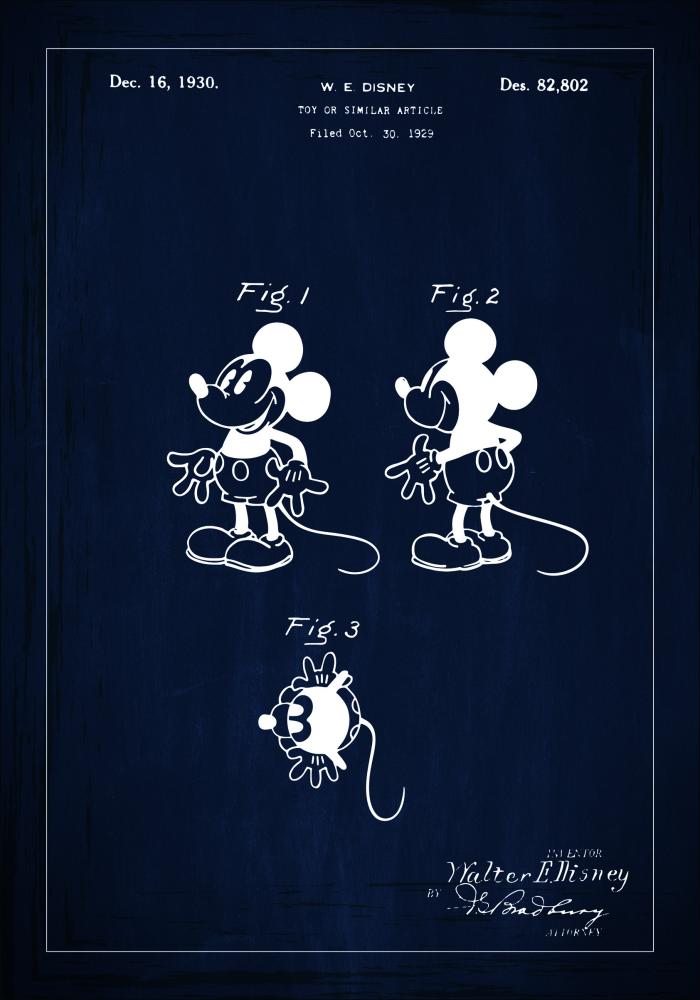 Rysunek patentowy - Disney - Mickey Mouse - Niebieski Plakat