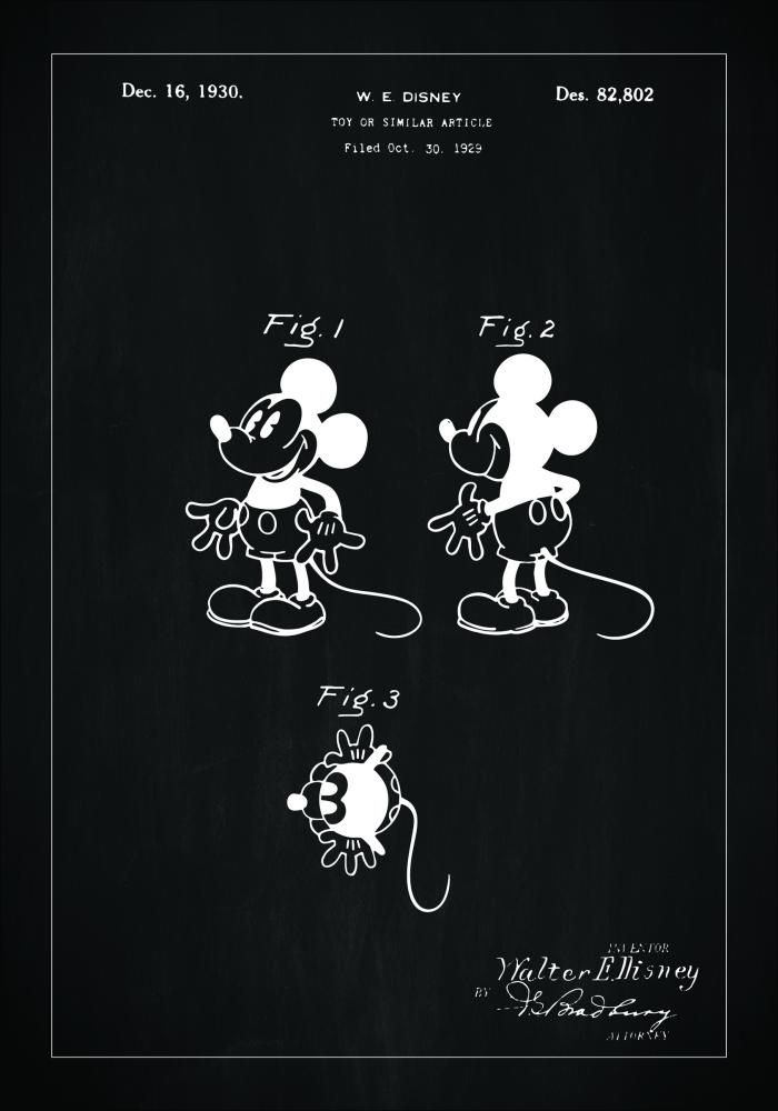 Rysunek patentowy - Disney - Mickey Mouse - Czarny Plakat