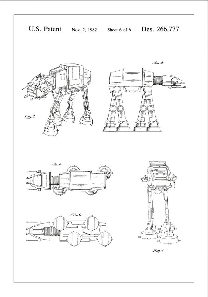 Rysunek patentowy - Star Wars - Walker - Biały Plakat