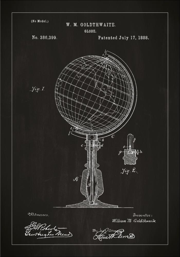 Rysunek patentowy - Globus - Czarny Plakat