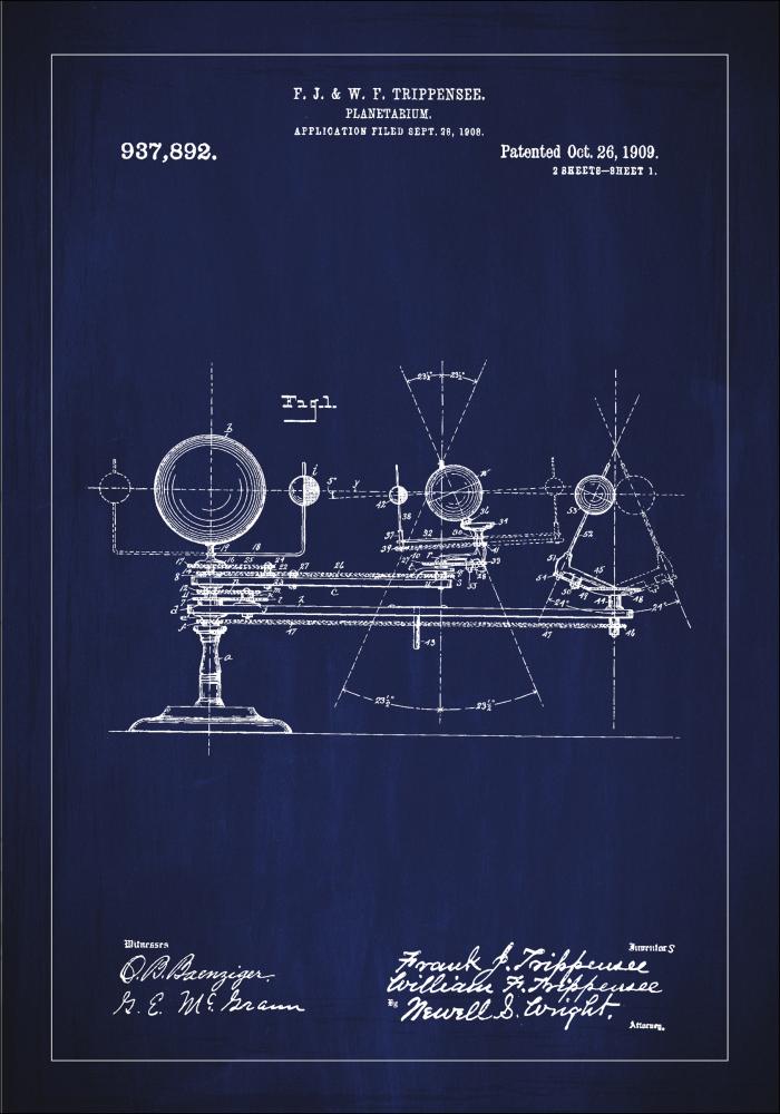 Rysunek patentowy - Planetarium - Niebieski Plakat