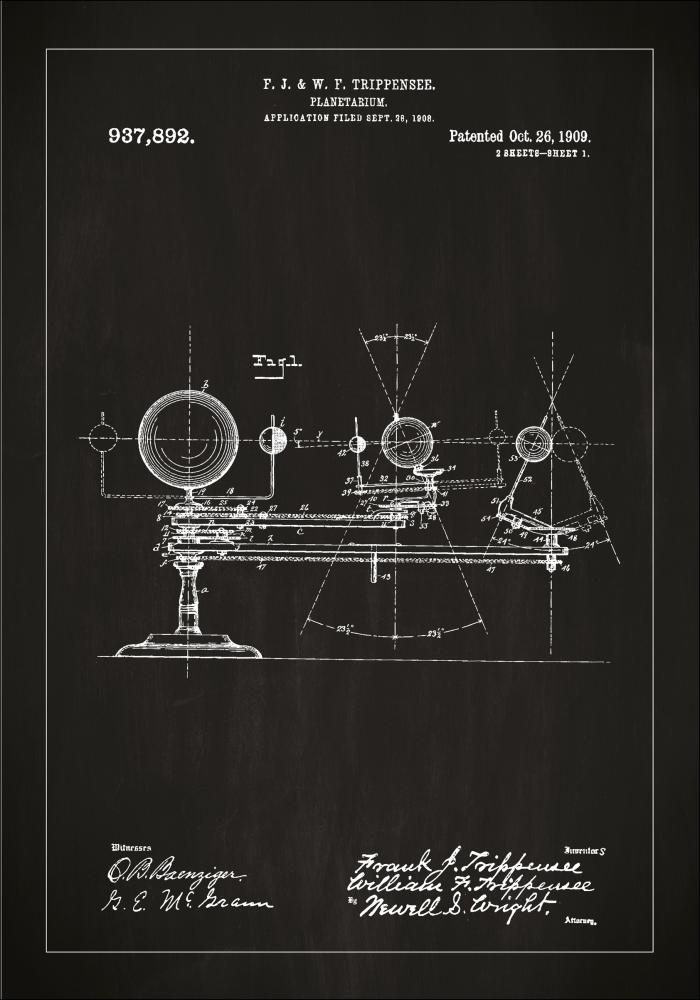 Rysunek patentowy - Planetarium - Czarny Plakat