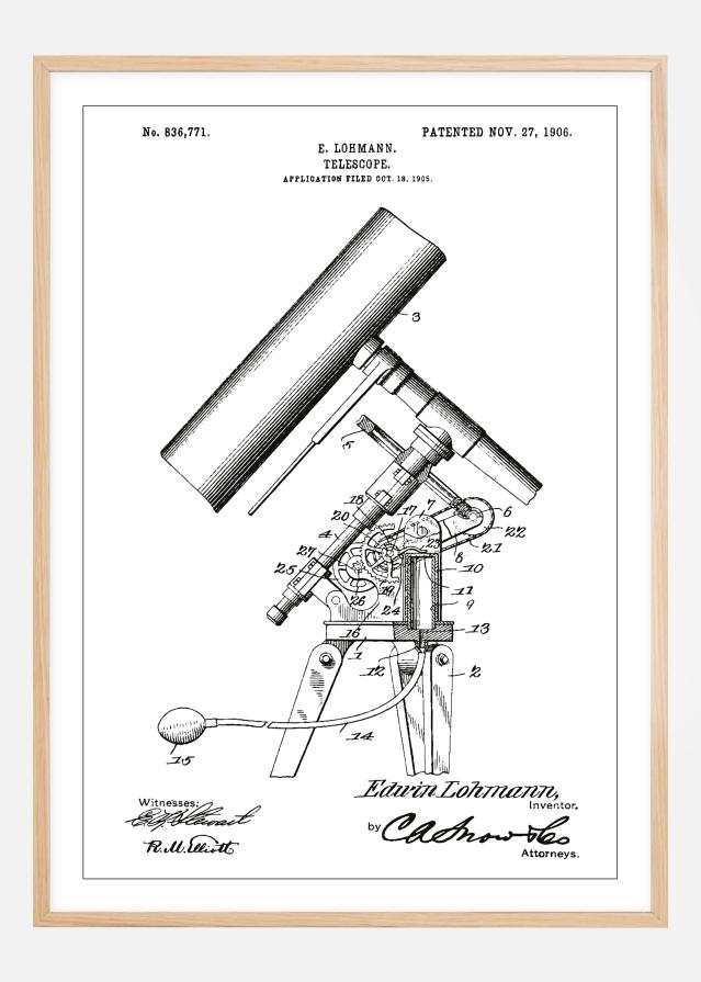 Rysunek patentowy - Teleskop - Biały Plakat