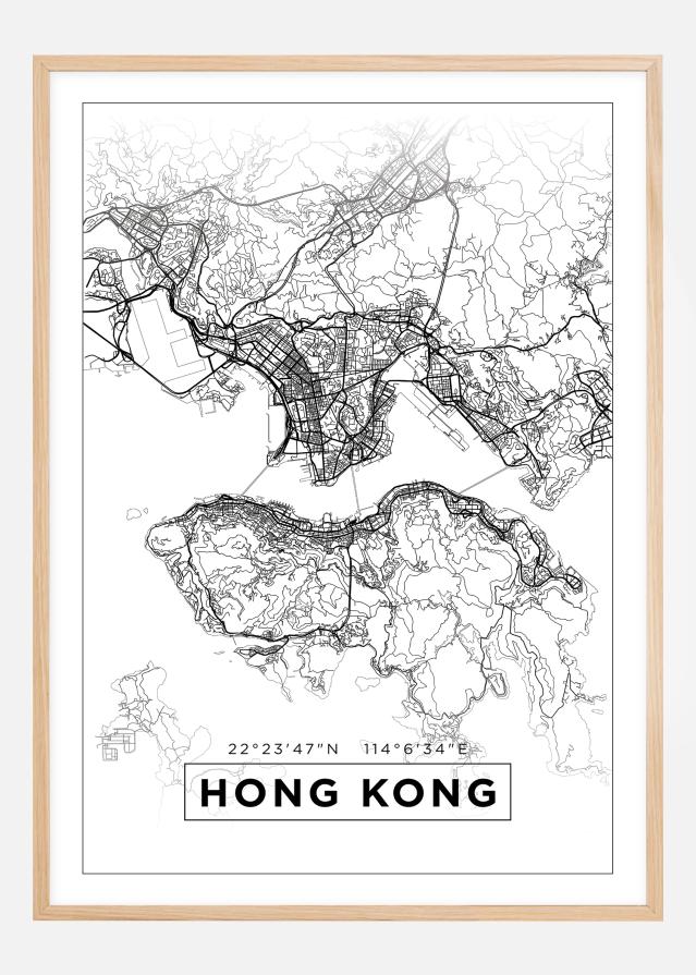 Mapa - Hong Kong - Biały Plakat