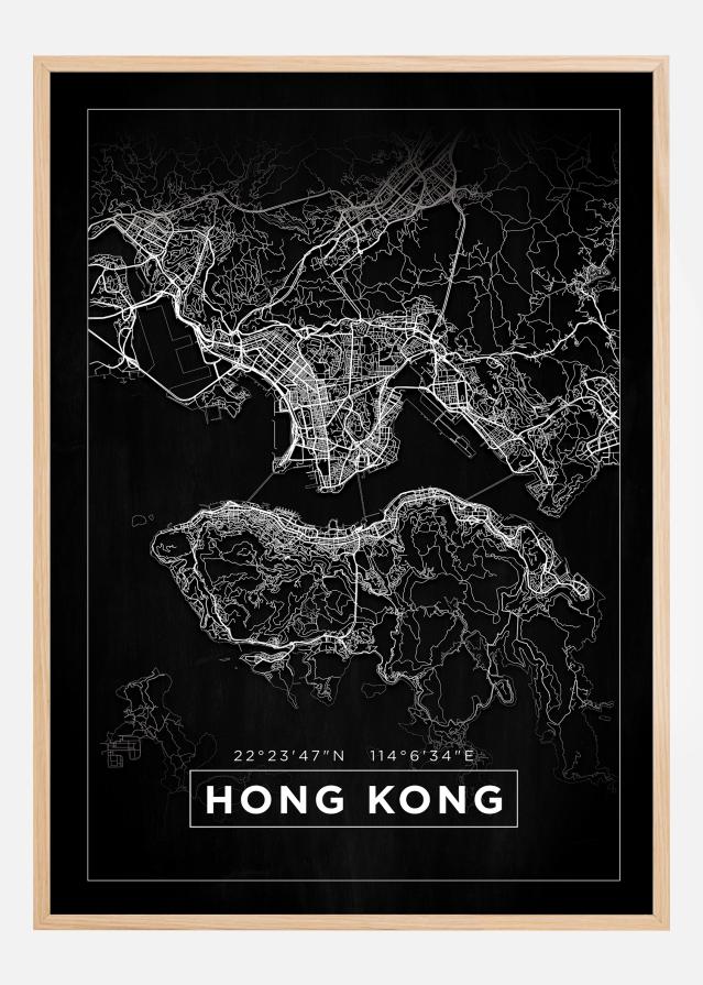 Mapa - Hong Kong - Czarny Plakat