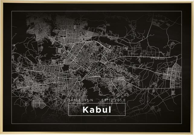 Mapa - Kabul - Czarny Plakat