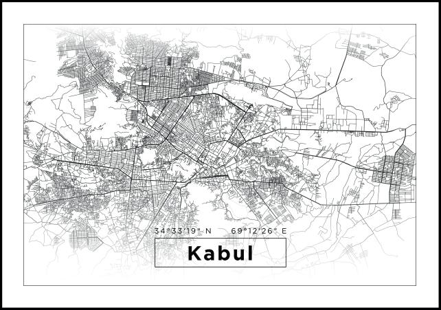 Mapa - Kabul - Biały Plakat