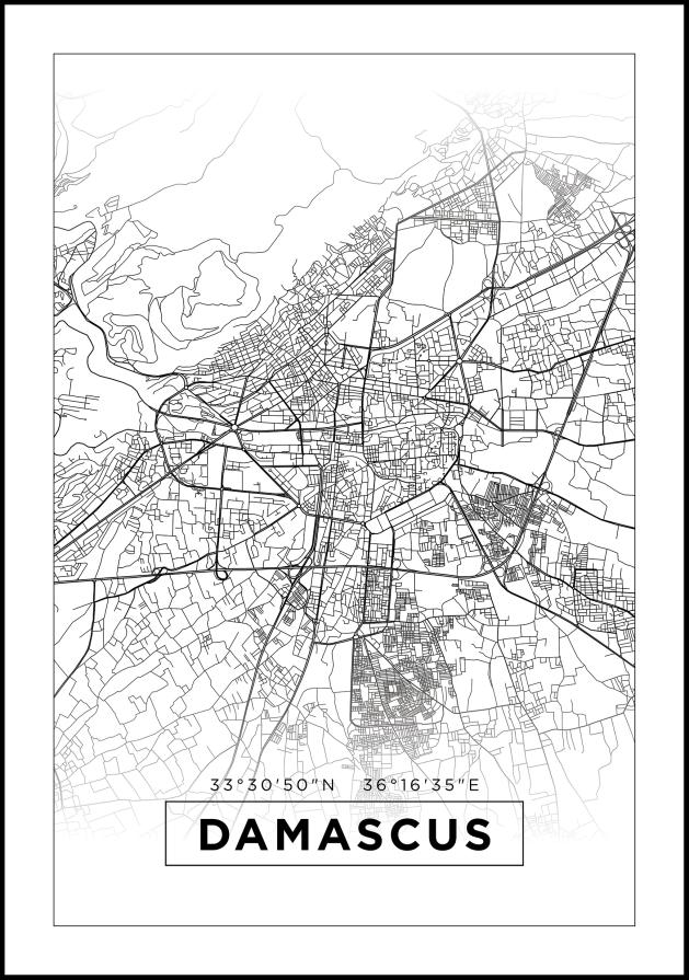 Mapa - Damascus - Biały Plakat