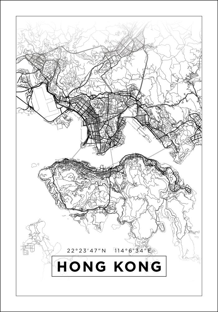 Mapa - Hong Kong - Biały Plakat