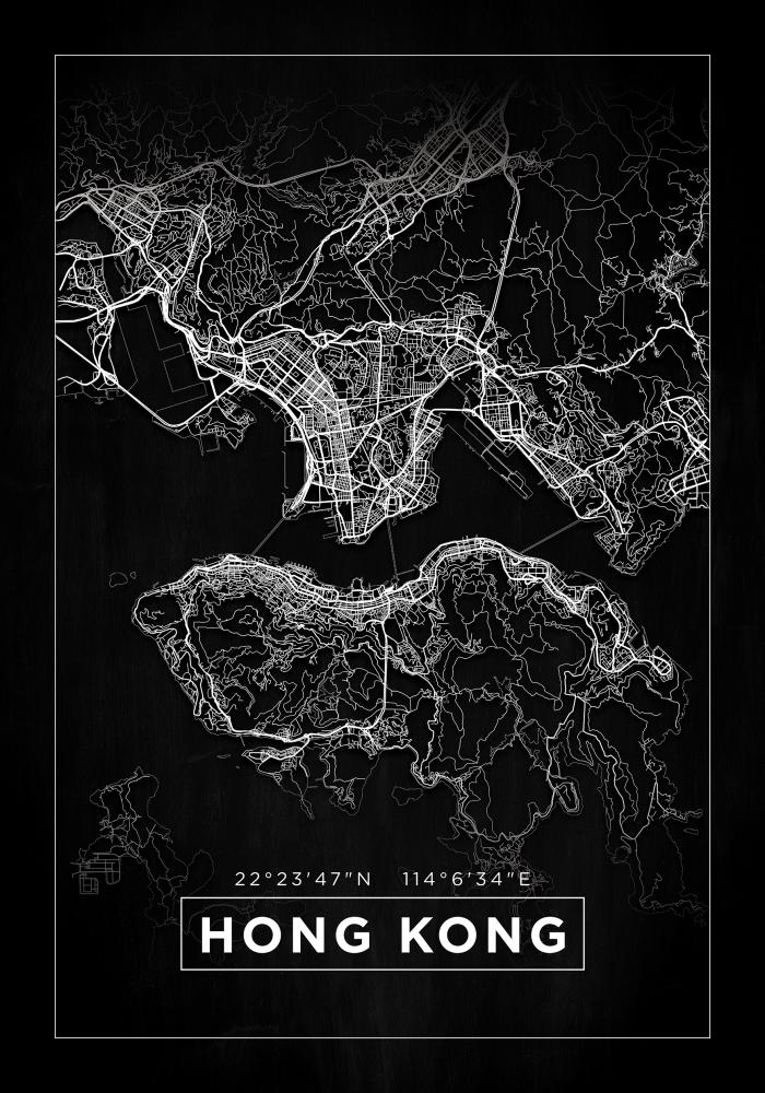 Mapa - Hong Kong - Czarny Plakat