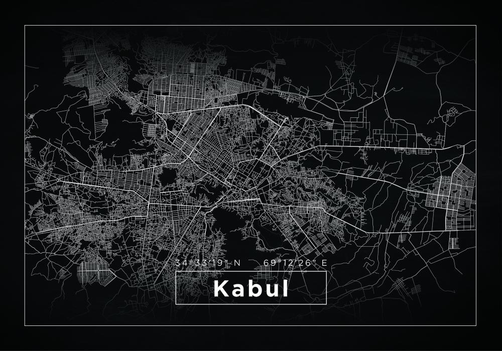 Mapa - Kabul - Czarny Plakat