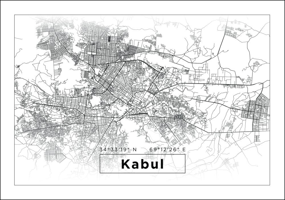 Mapa - Kabul - Biały Plakat