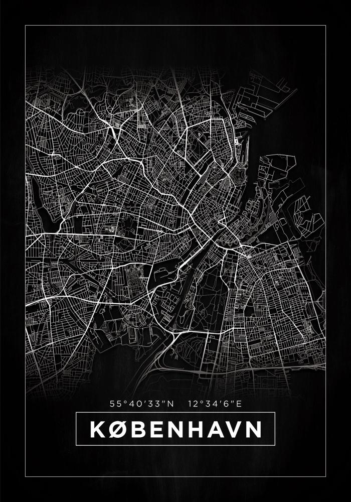 Mapa - København - Czarny Plakat