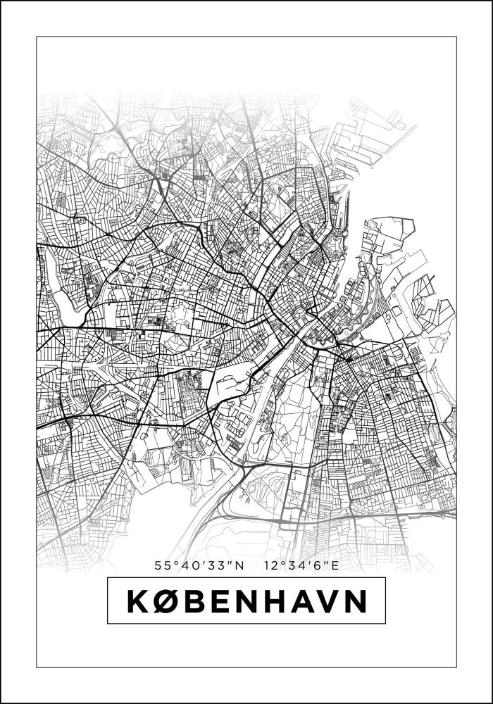 Mapa - København - Biały Plakat