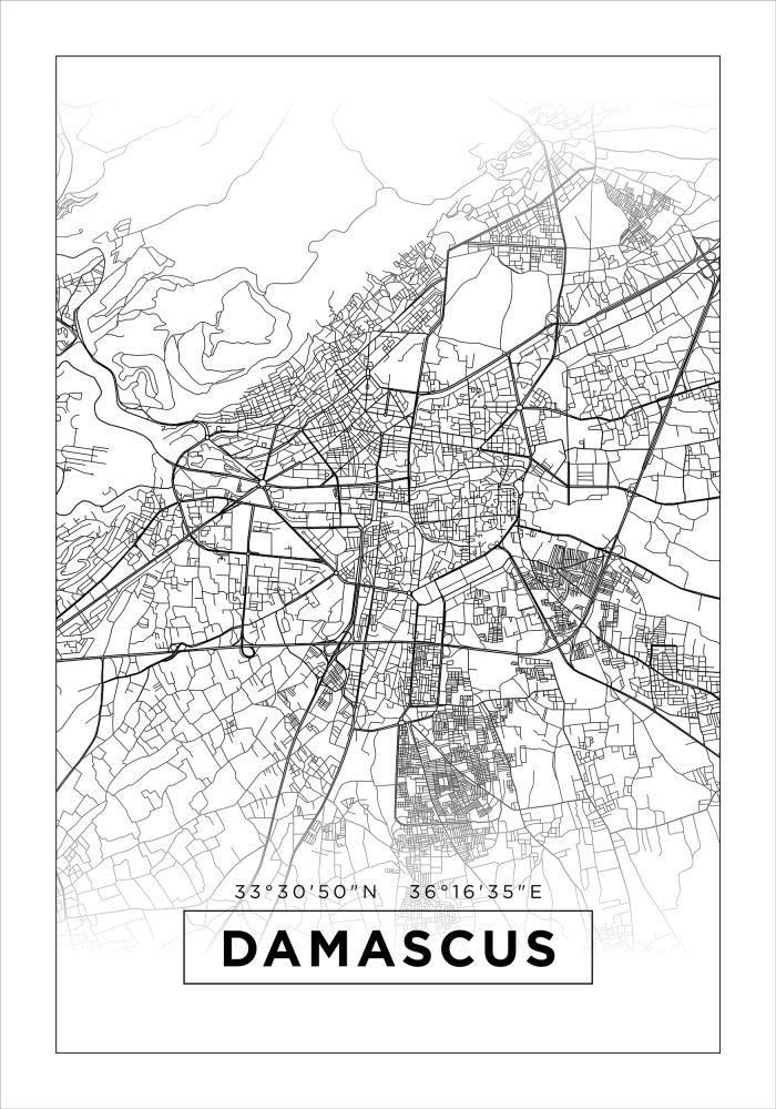 Mapa - Damascus - Biały Plakat