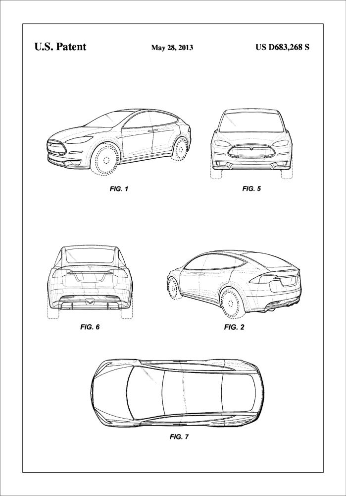 Patent Print - Tesla - White Plakat