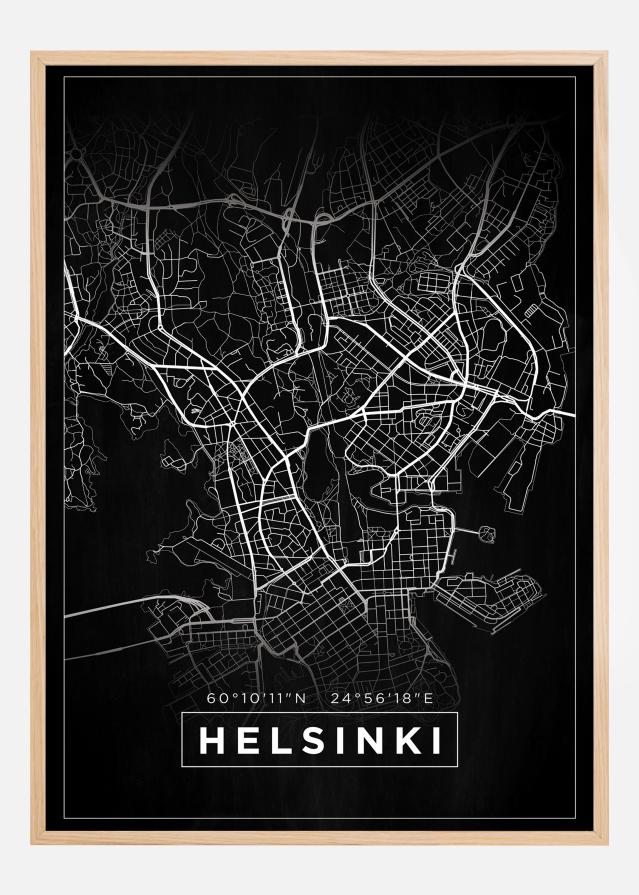 Mapa - Helsinki - Czarny Plakat