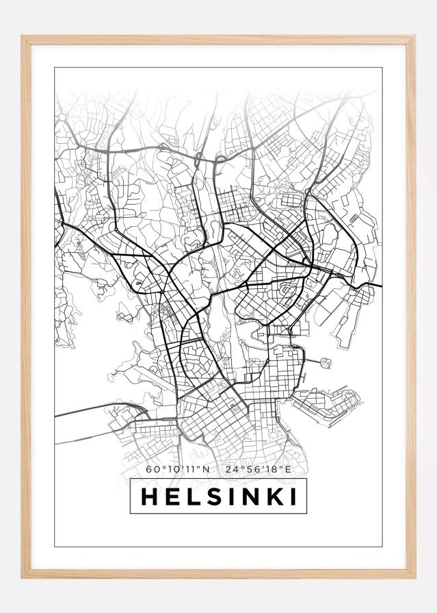 Mapa - Helsinki - Biały Plakat