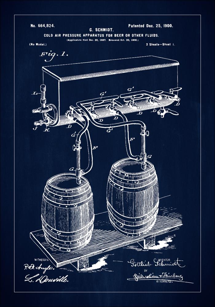 Patent Print - Beer Kegs - Blue Plakat