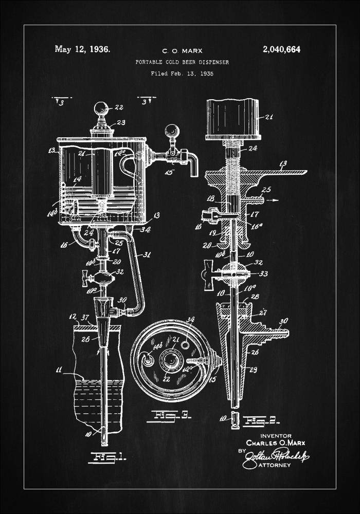 Patent Print - Portable Cold Beer Dispenser - Black Plakat