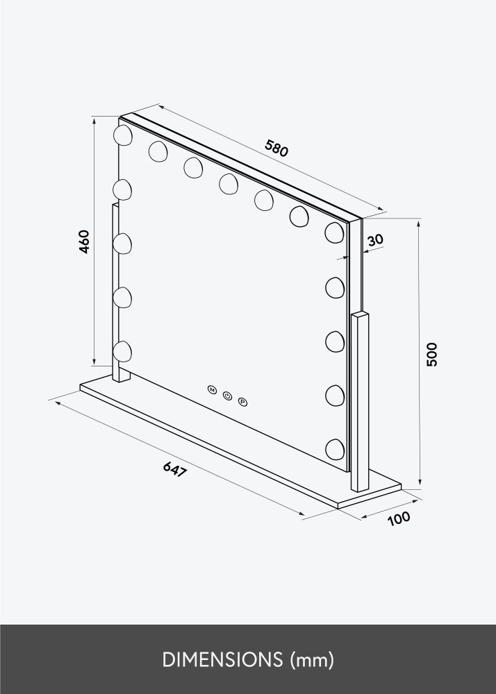 KAILA Lustro do makijażu Soft Corner LED Czarny 60x52 cm