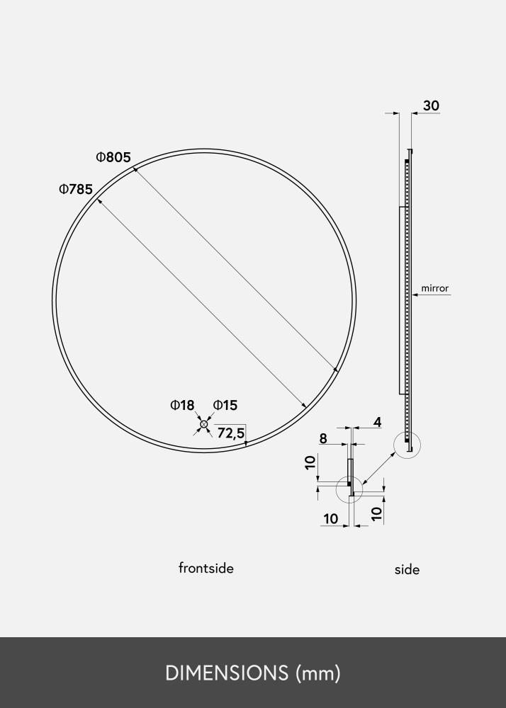 KAILA Lustro Circle LED Czarny 80 cm Ø