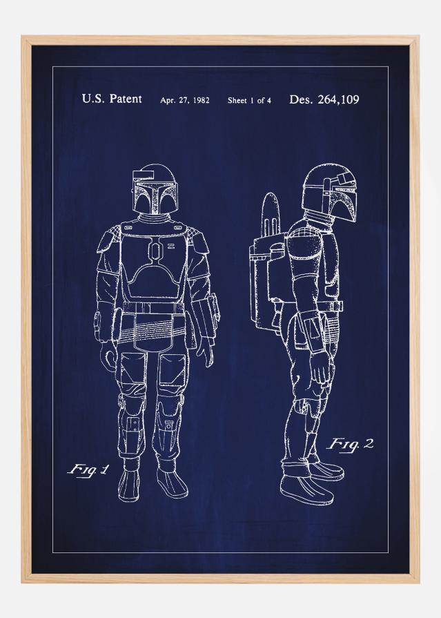 Rysunek patentowy - Star Wars - Boba Fett - Niebieski Plakat