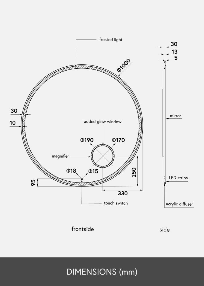 KAILA Lustro Circular Magnifying LED 100 cm Ø