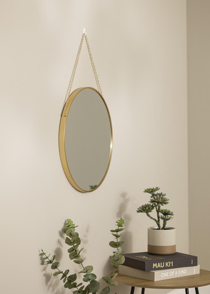 Okrągły Lustro Modern Deep Złoty 50 cm Ø