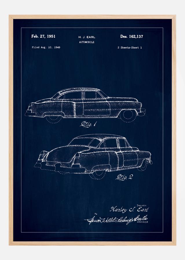 Rysunek patentowy - Cadillac w - Niebieski Plakat