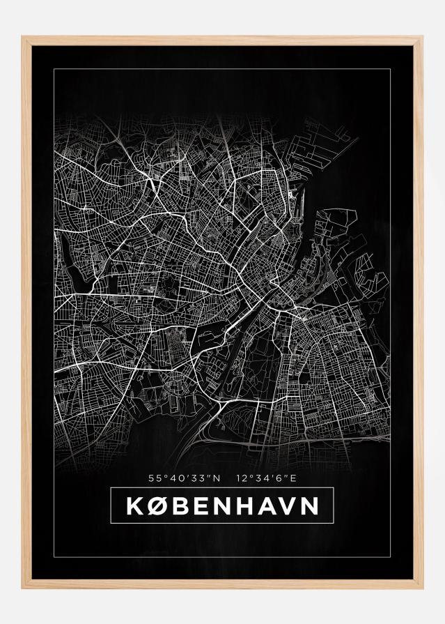 Mapa - København - Czarny Plakat