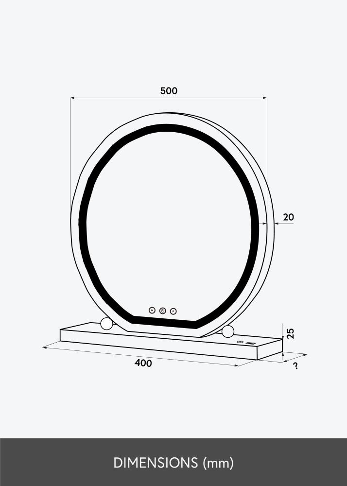 KAILA Lustro do makijażu Round LED Czarny 50 cm Ø