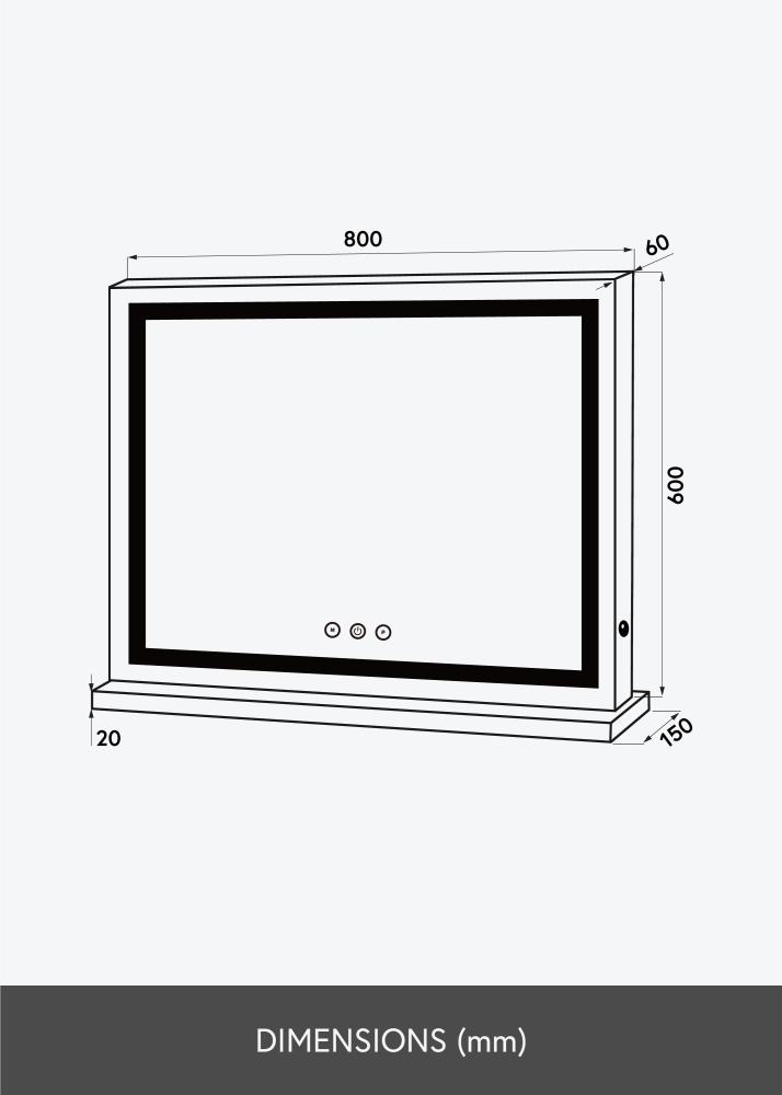 KAILA Lustro do makijażu Base Horisontal LED Biały 80x60 cm