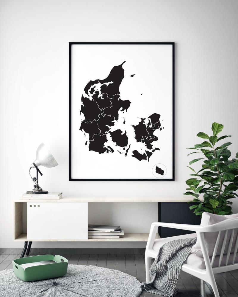 Mapa - Danmark - Czarny Plakat