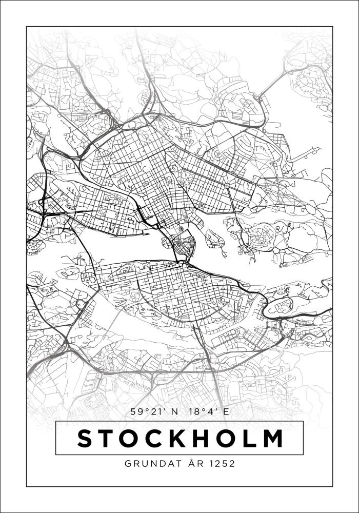 Mapa - Stockholm - Biały Plakat