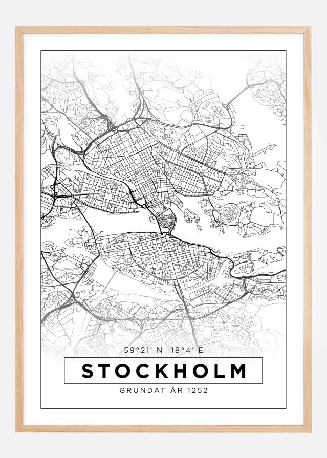 Mapa - Stockholm - Biały Plakat